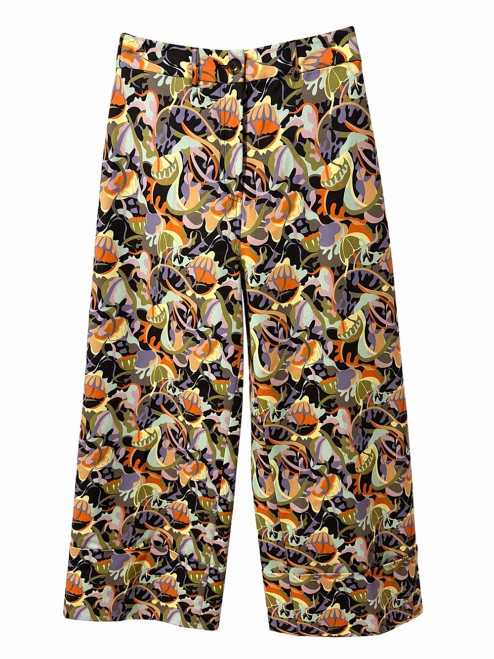 Tuckernuck Sassafras Abstract Pants Size 2 NWT Blue Floral Wide Cropped Trouser
